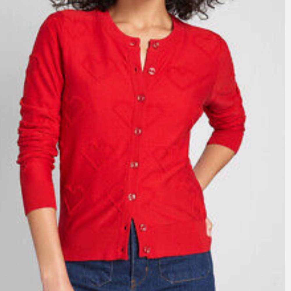 ModCloth red heart cardigan